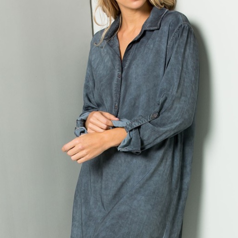 Last 1! ~ NWT Mineral Wash Denim- look Shirt Dress - Picture 4 of 5